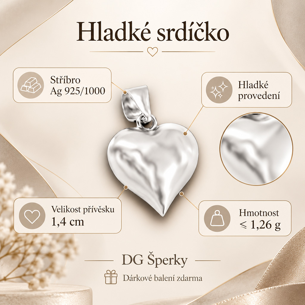 Stříbrný přívěsek hladké srdíčko (2)